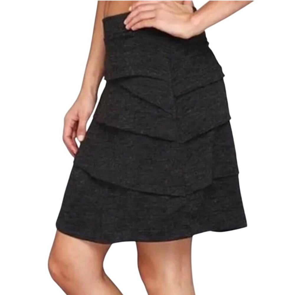 Prana Leah Tiered Ruffle Skirt Women's S Charcoal Gray Wool Blend Lined